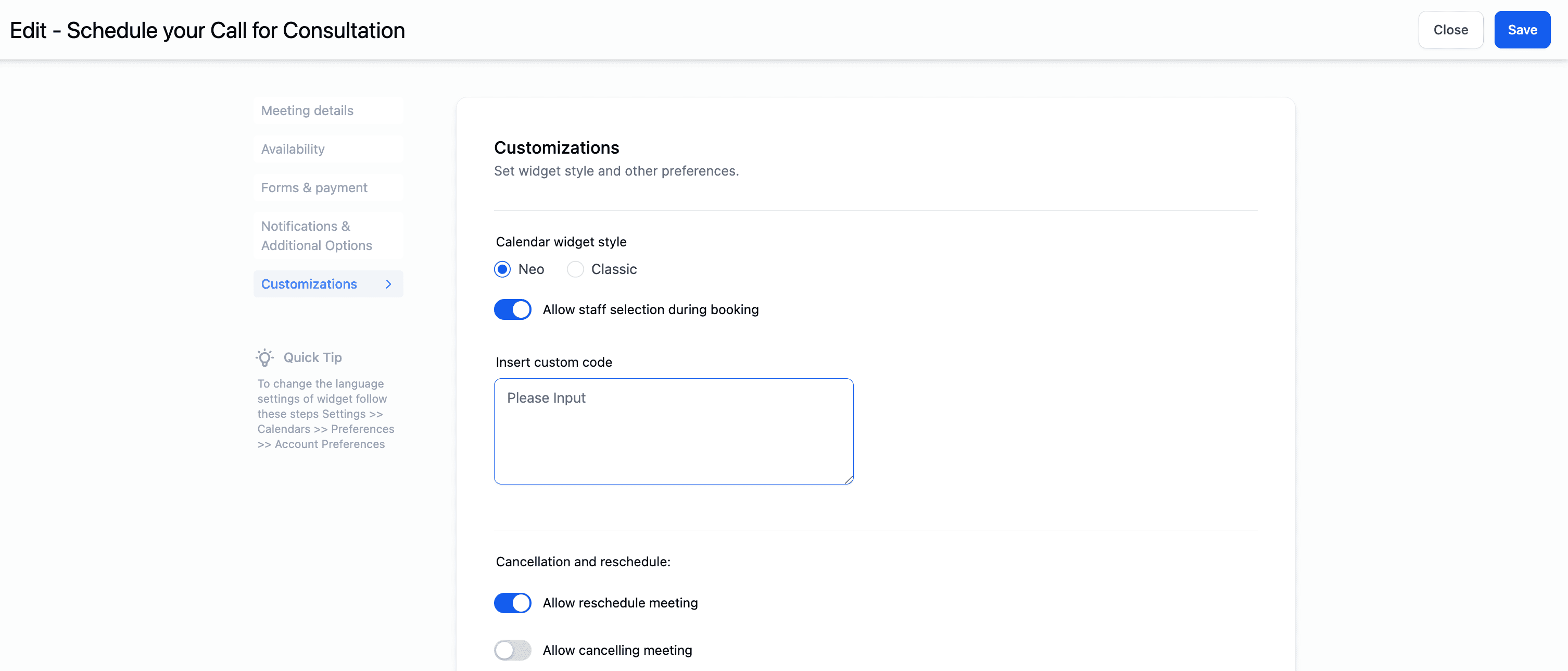 Cancellation and rescheduling interface