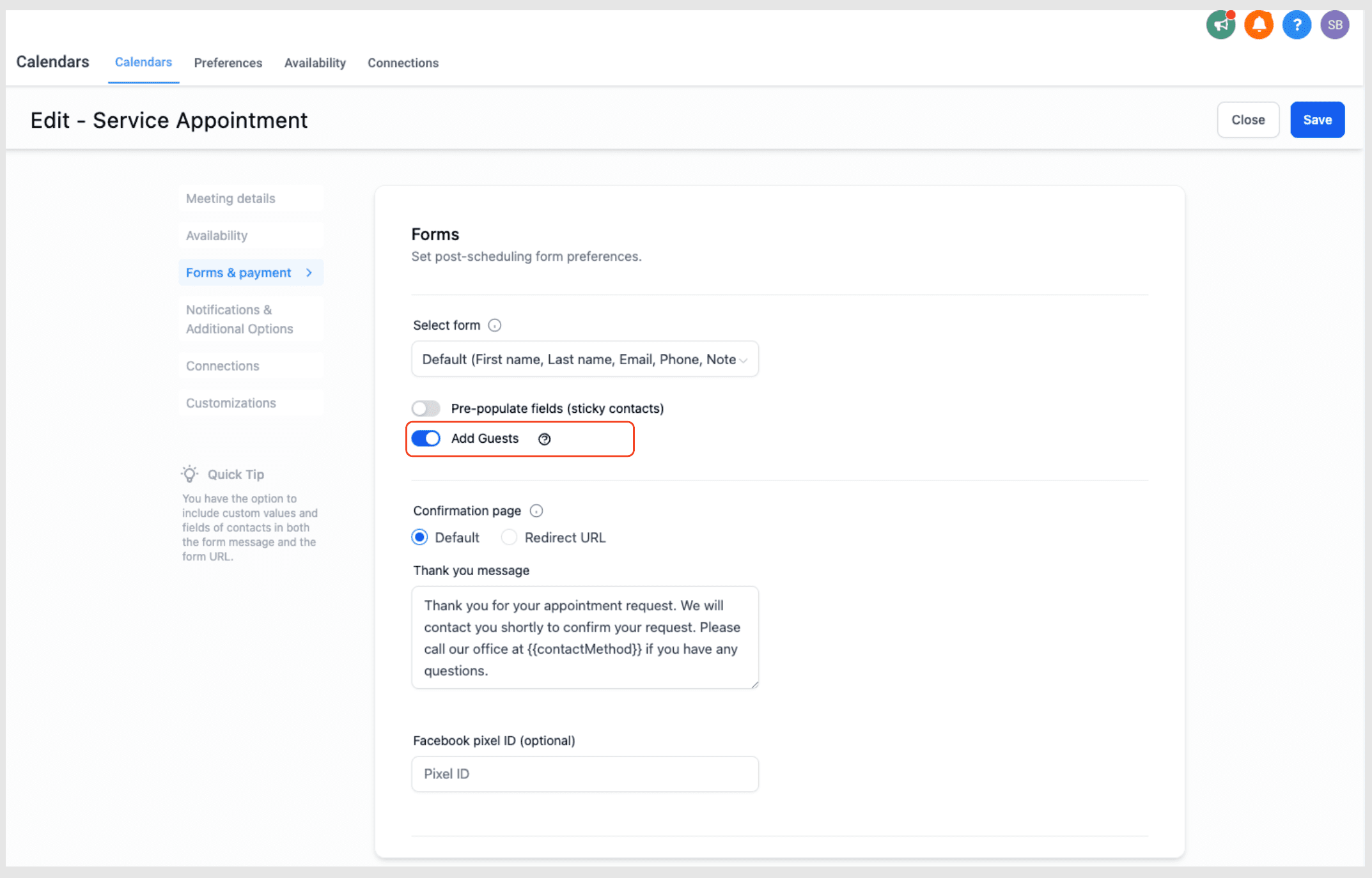Calendar booking widget