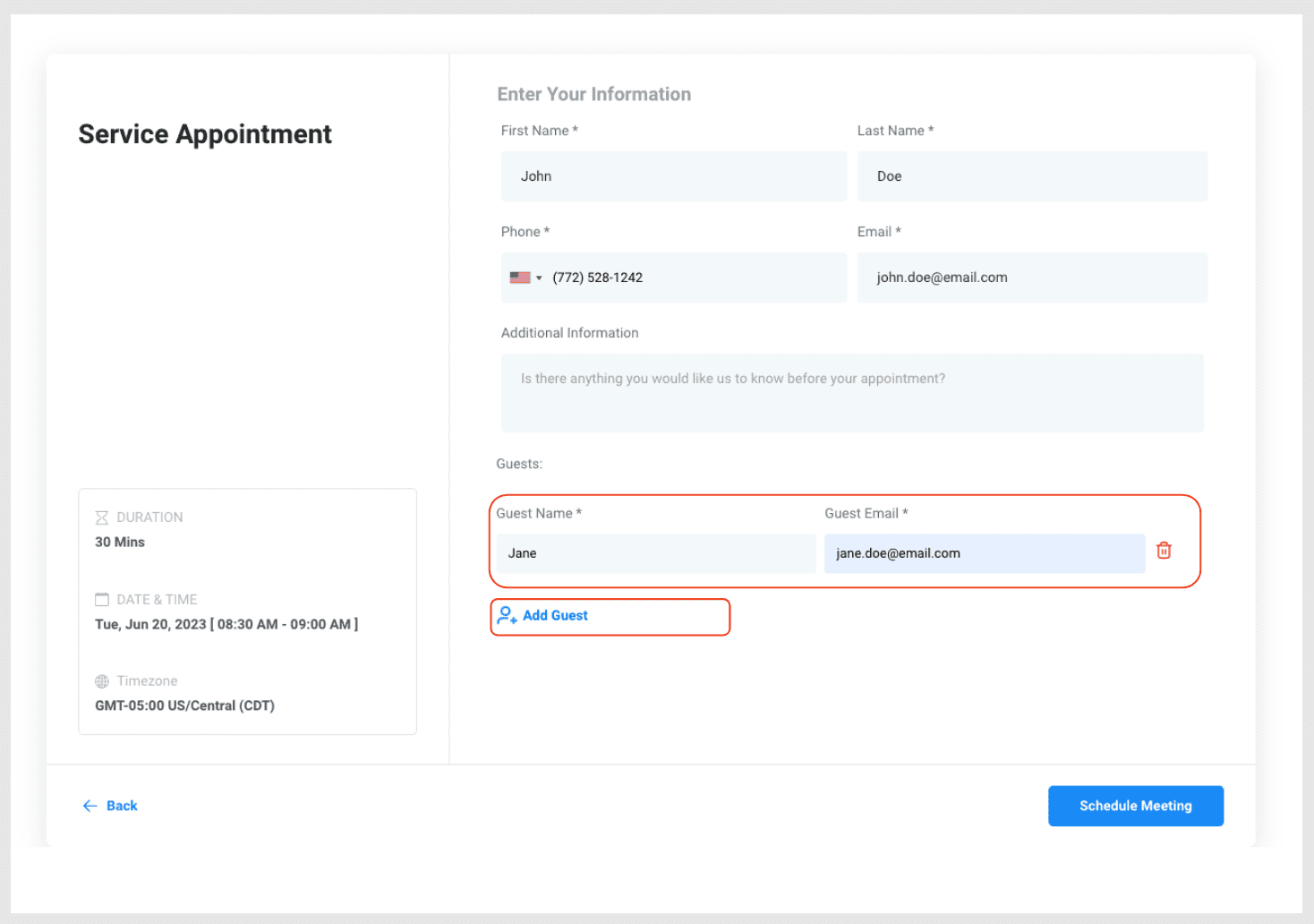 Guest adding interface