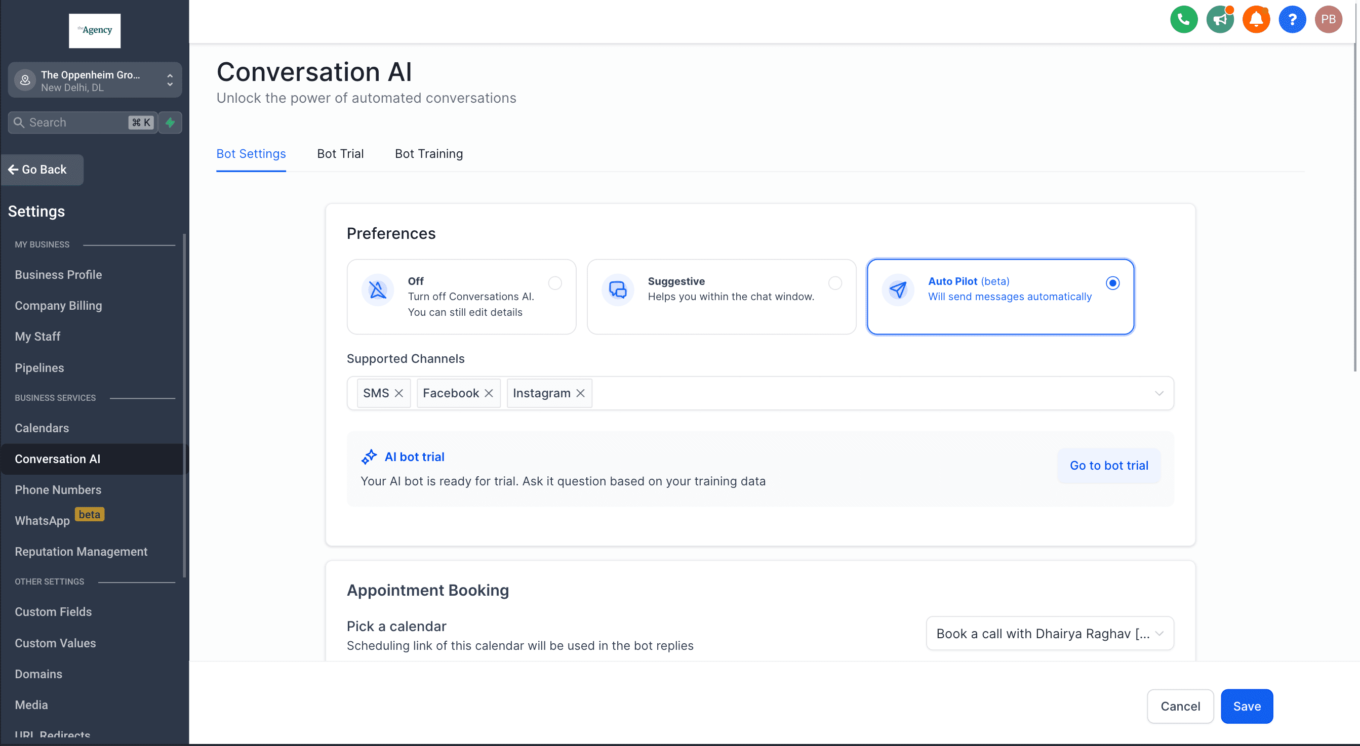 Configuration panel screenshot