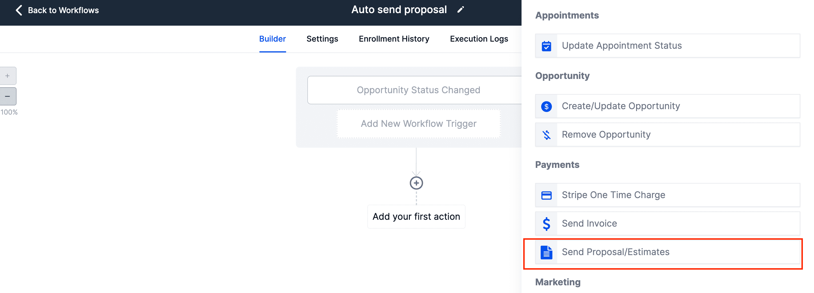 Configure Action Screen