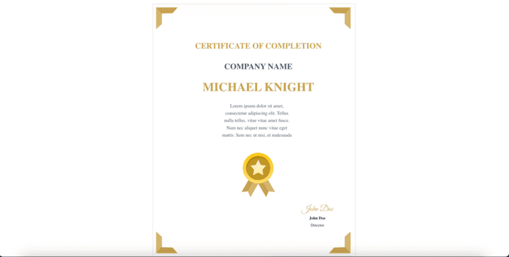 preview of certificate