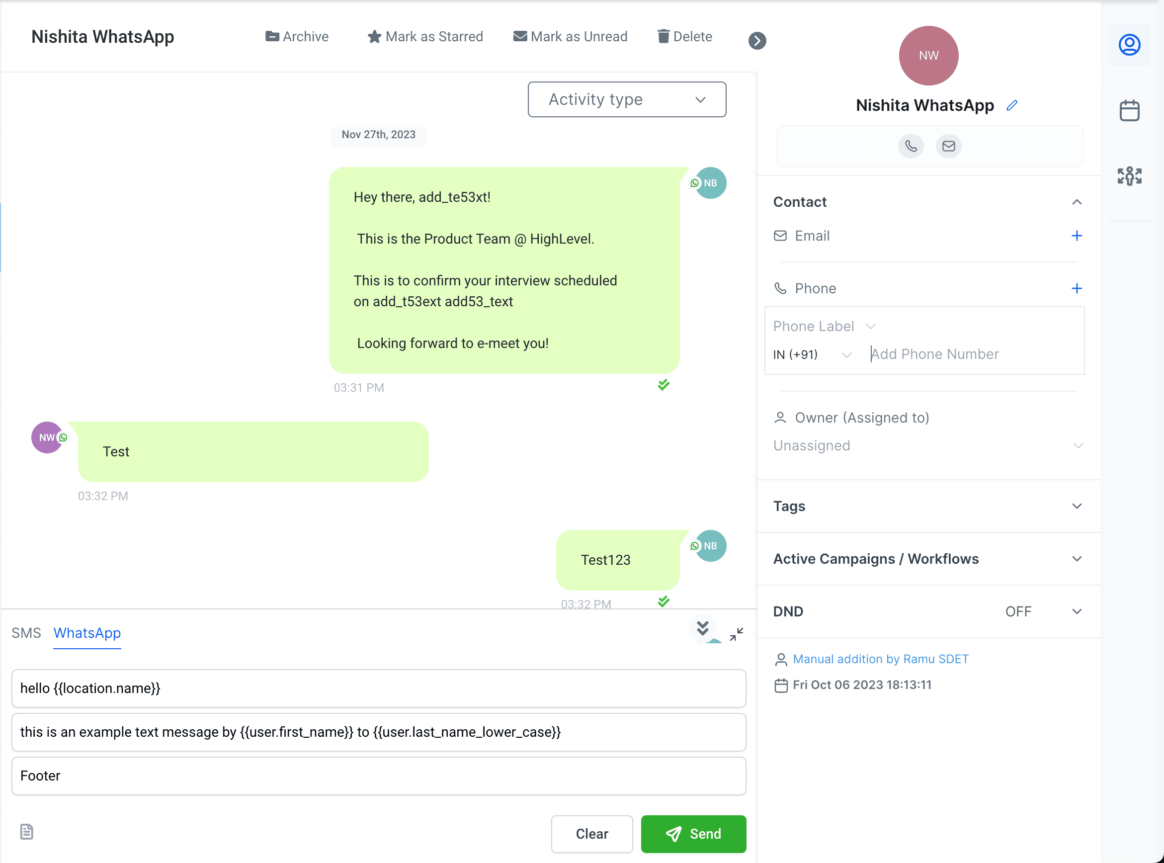 Screenshot of Workflow Actions