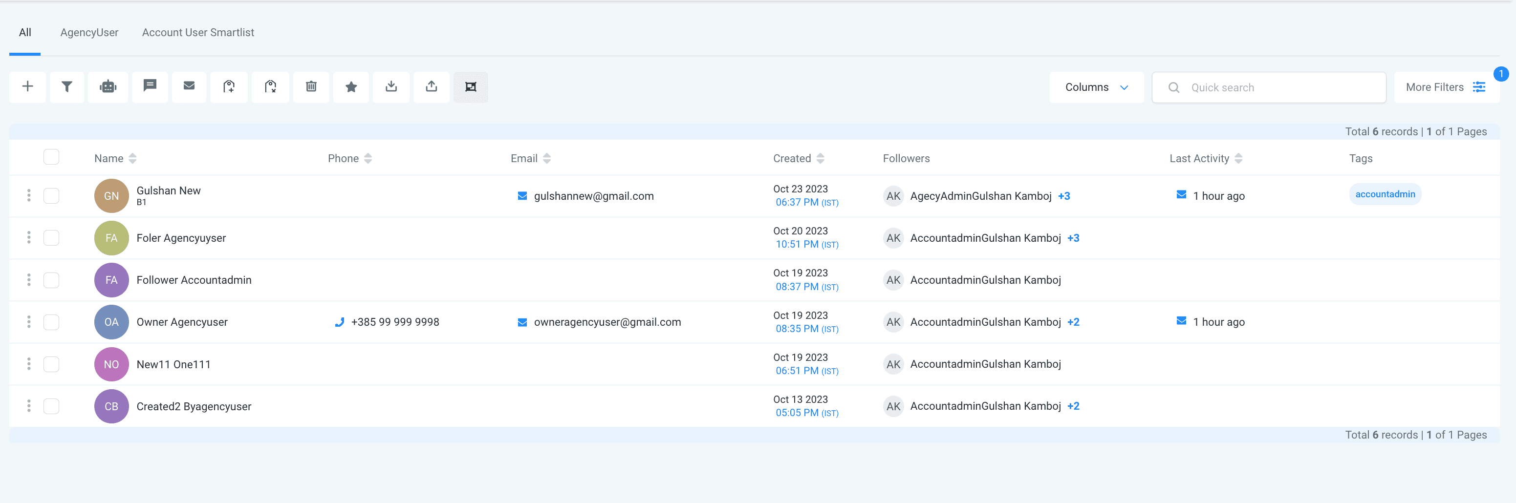 Followers column view