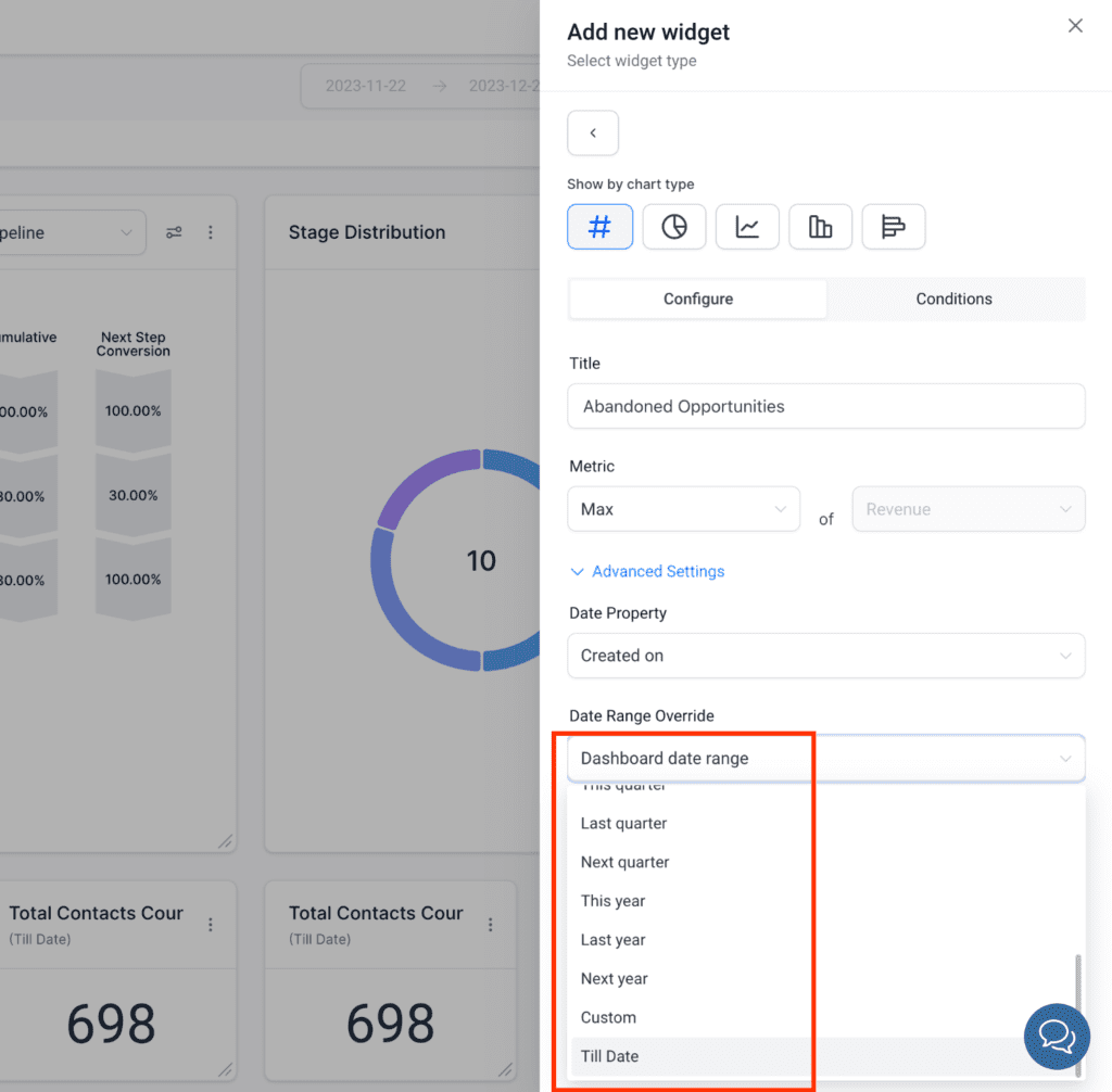 Screenshot of analytics dashboard customization interface.
