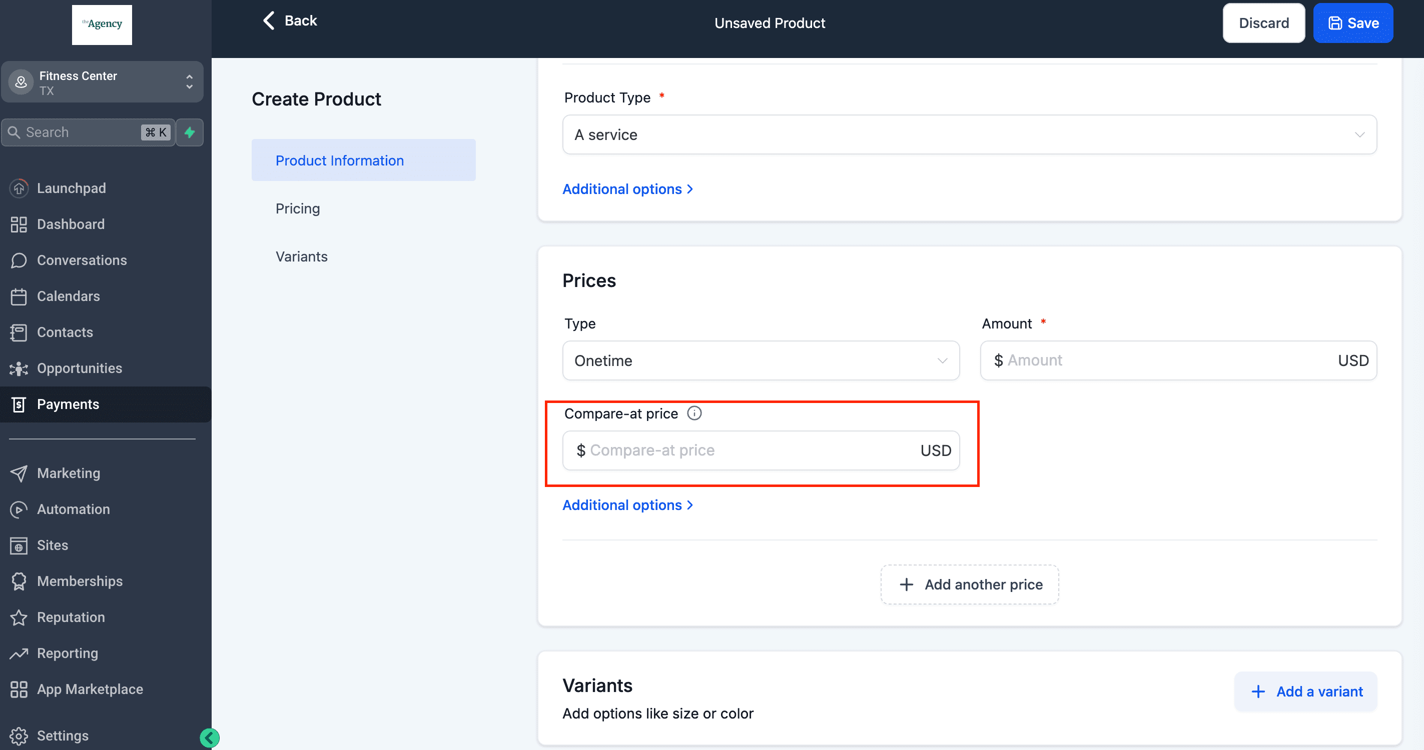 Compare at Price Dropdown