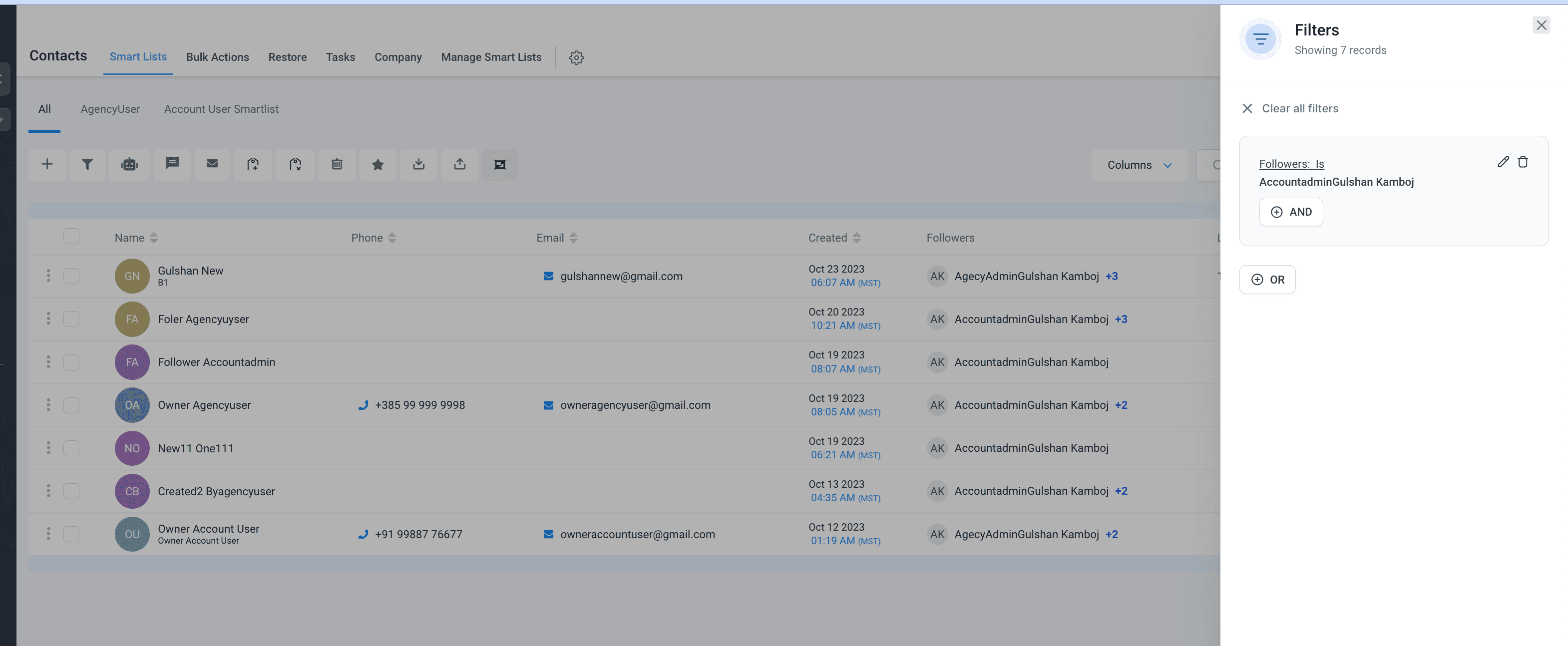Contact Followers Filter