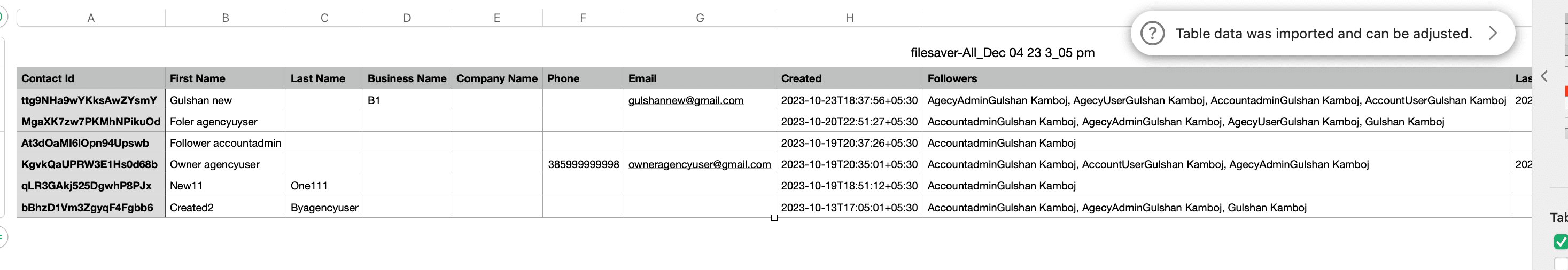 Exporting Contacts