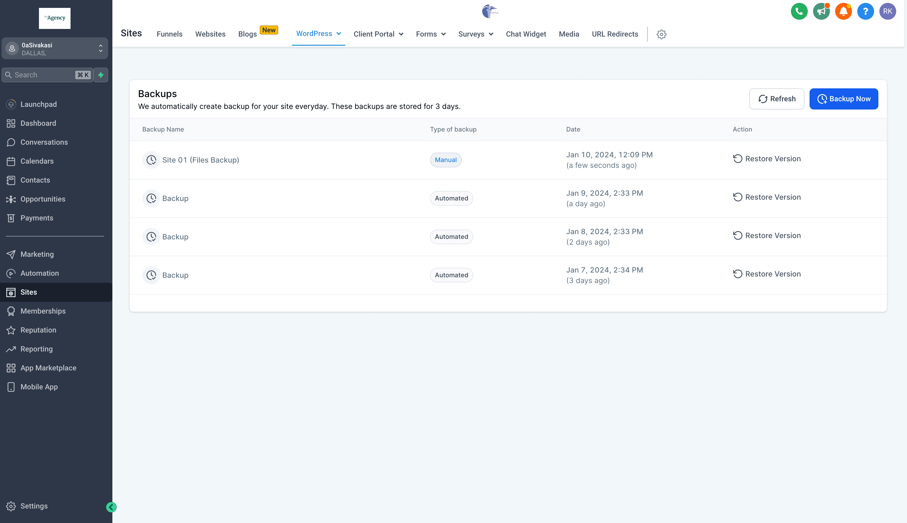Image: Backup Now Option