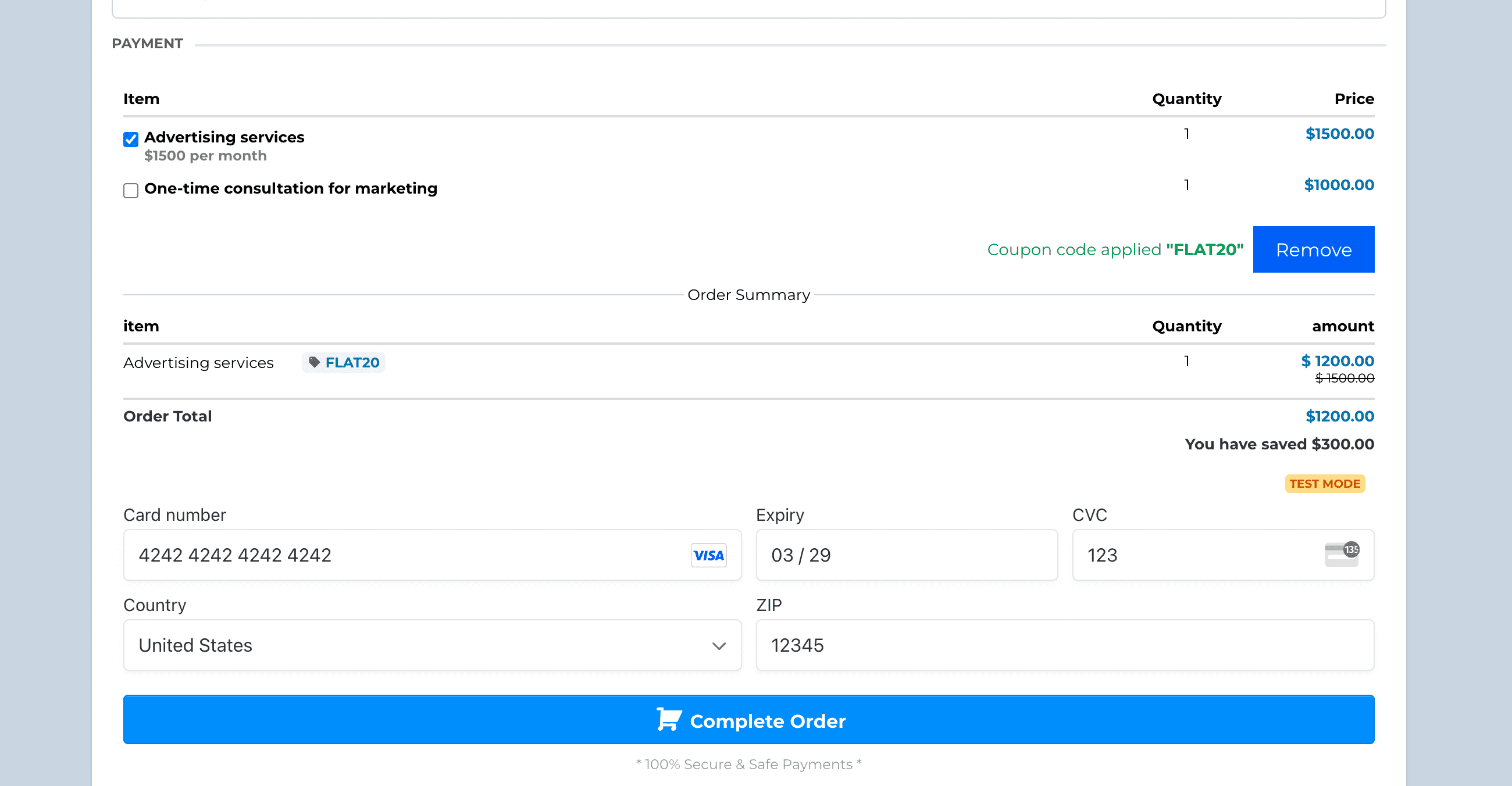 Checkbox for applying discounts to future payments
