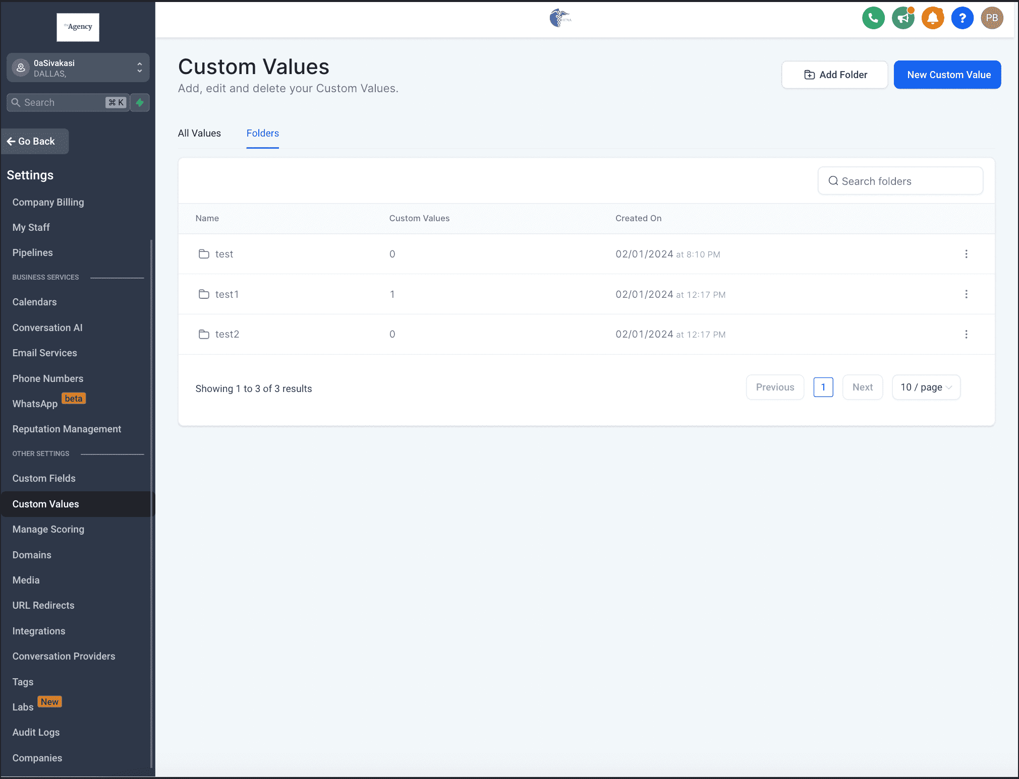 Folder creation and value management