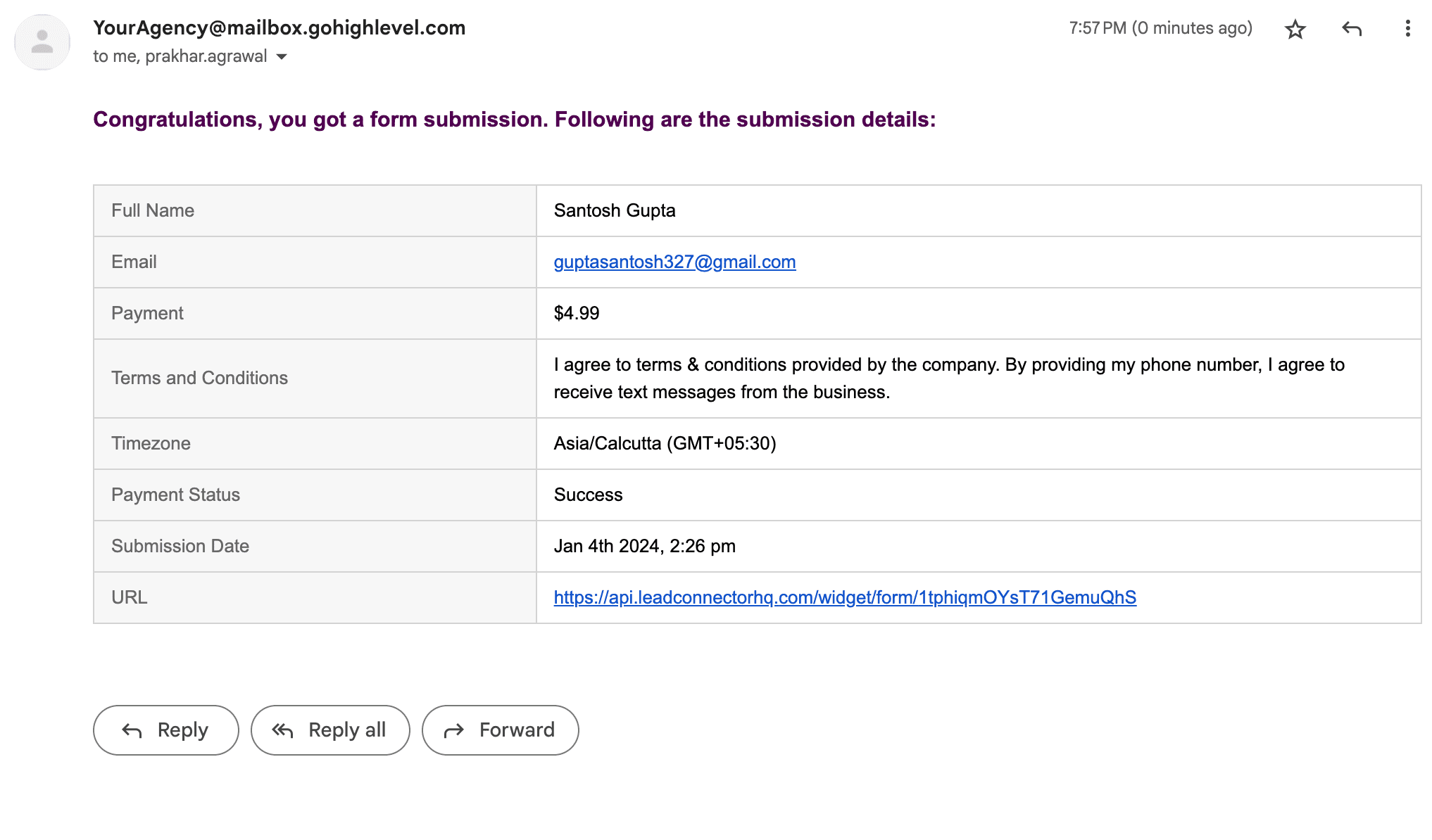 Email Payment Notification