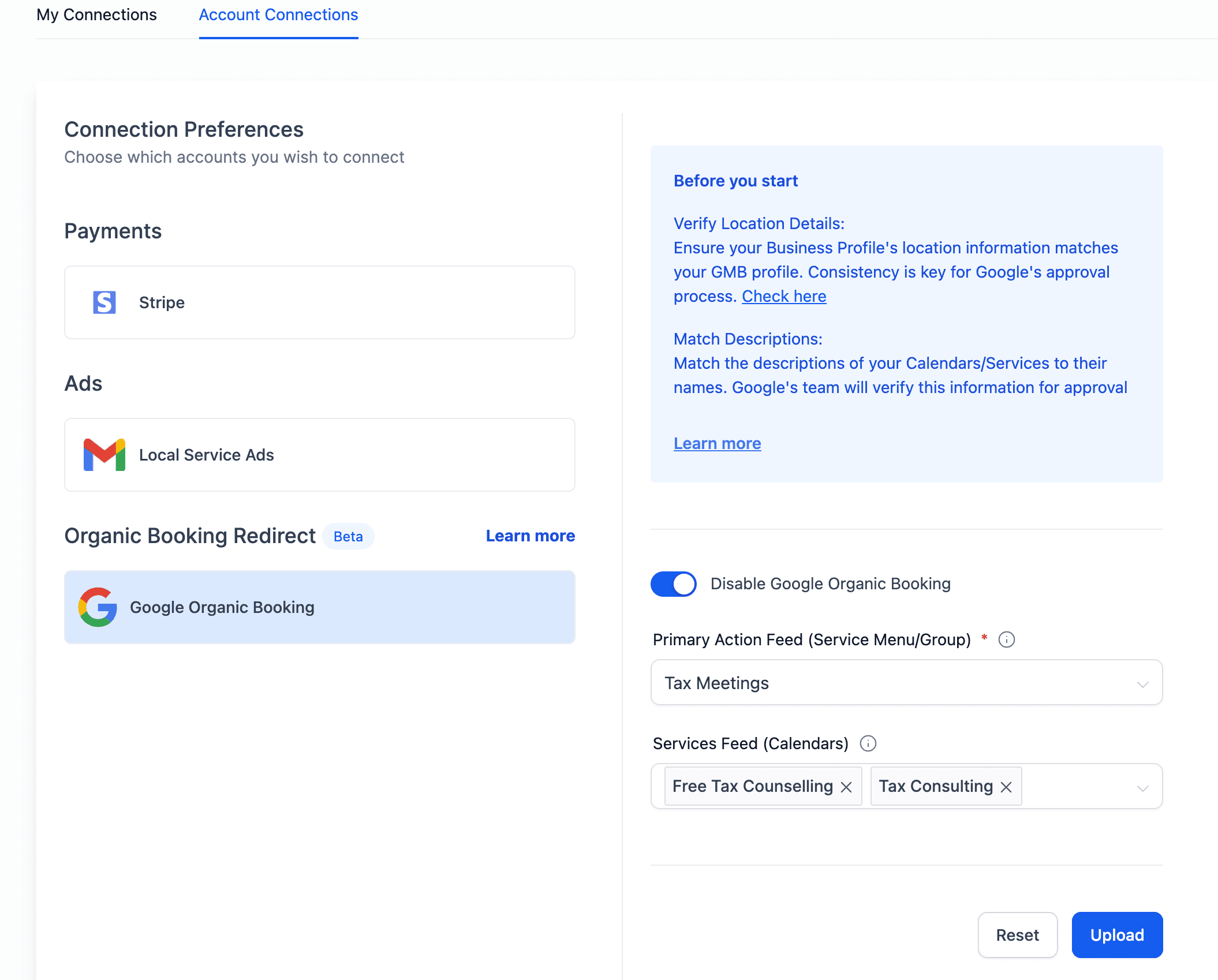 Toggling Google Organic Booking