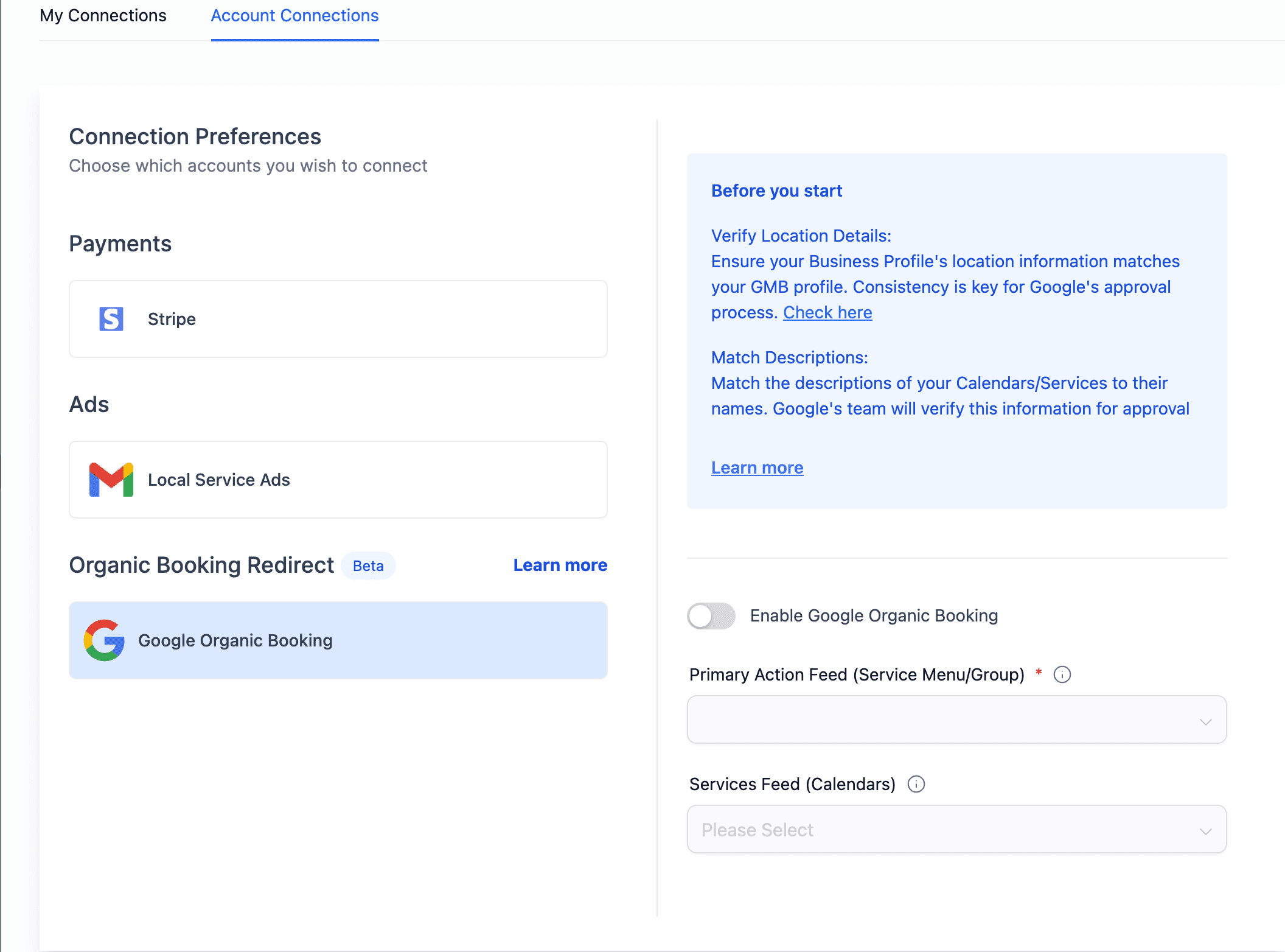 Google Organic Booking Toggle