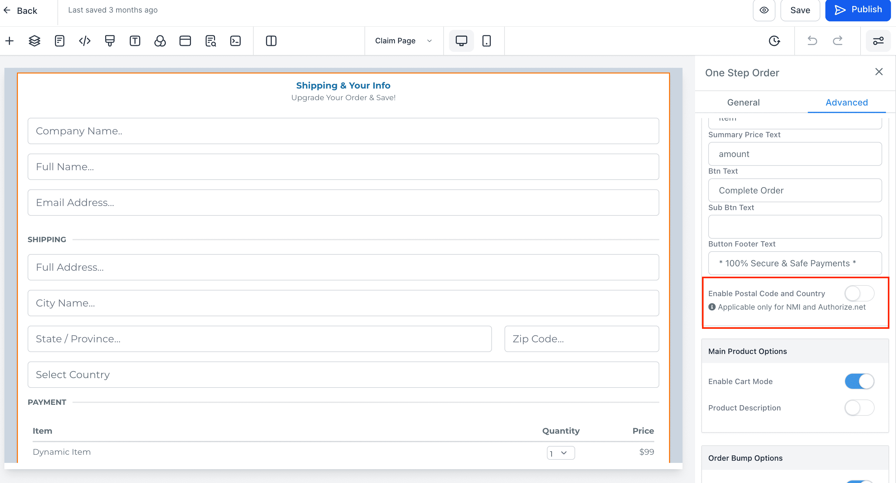 Order Form Settings