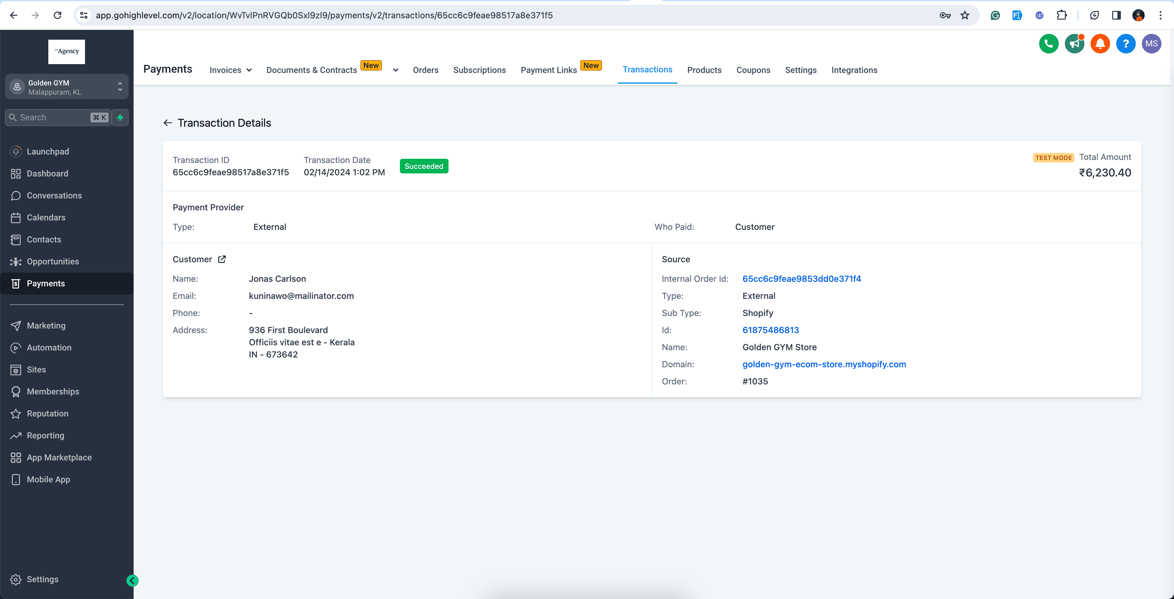 Payment Tab