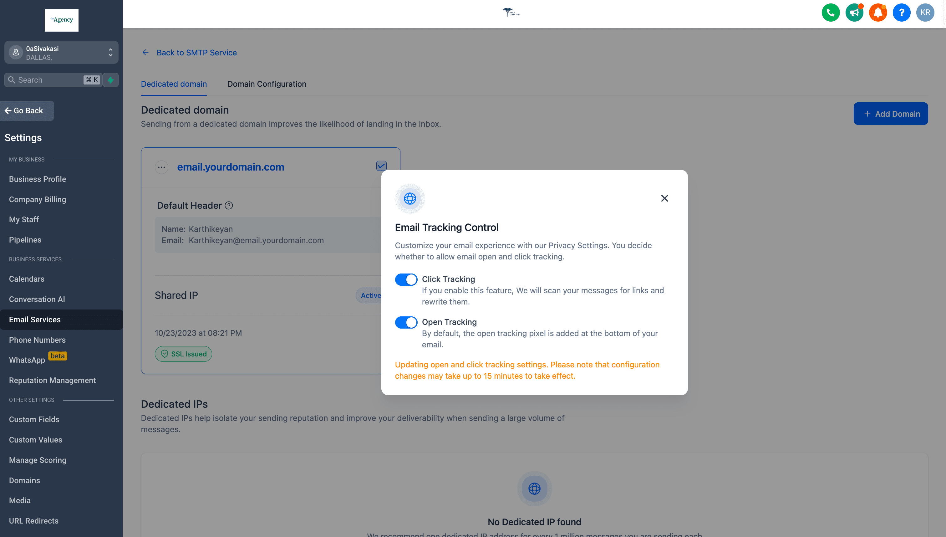 Email Tracking Setting