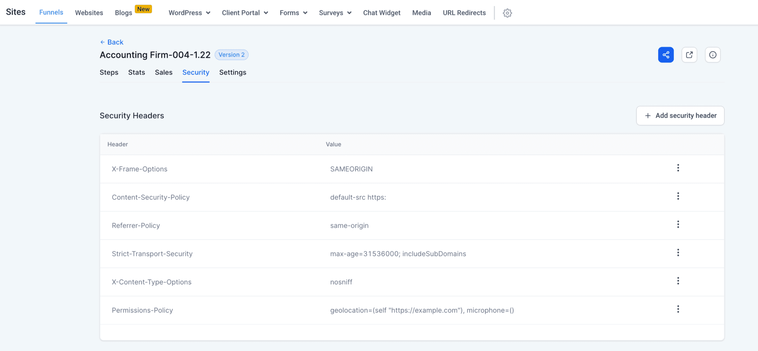 Header Configuration Image