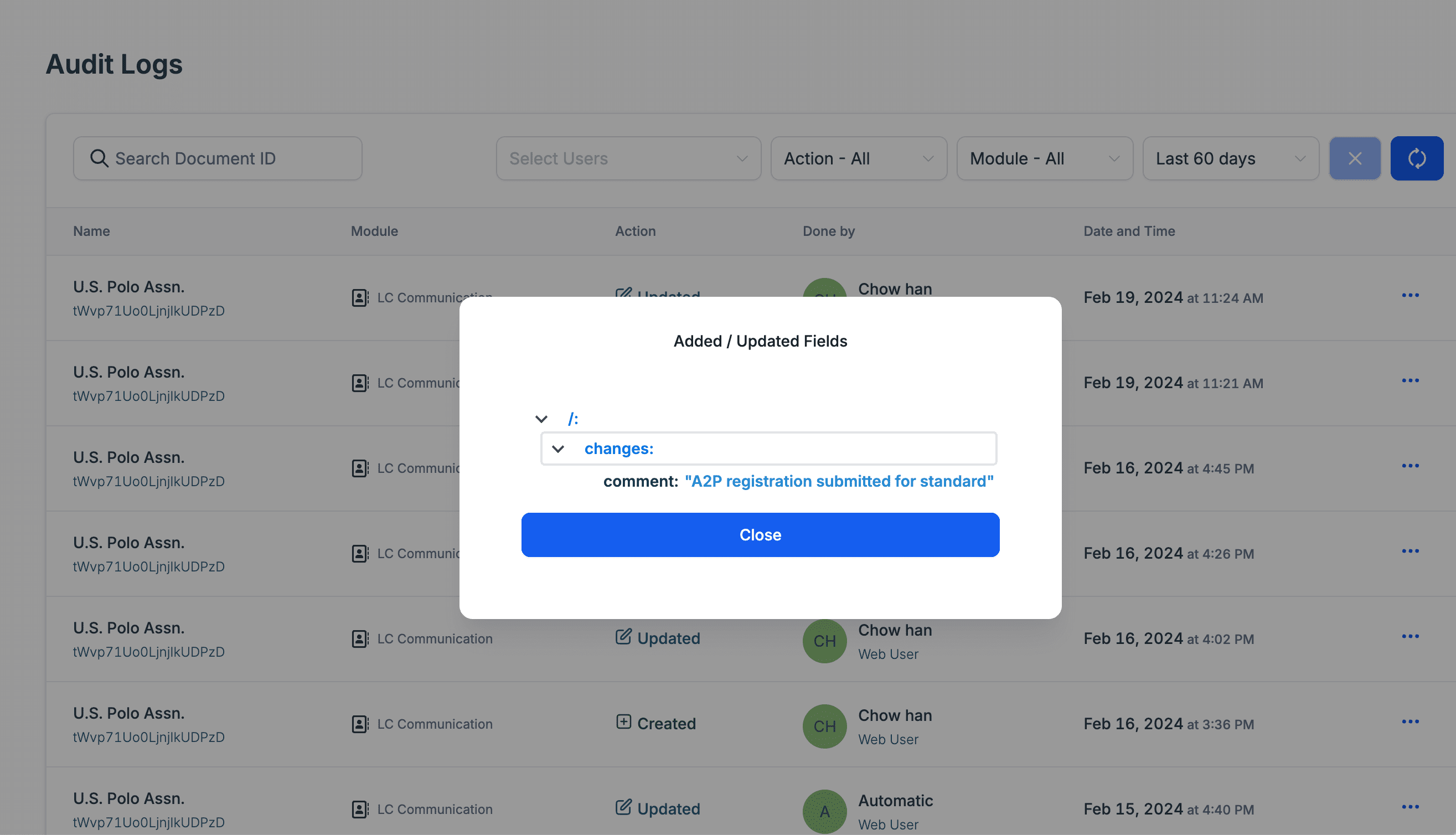 Audit Log Screenshot