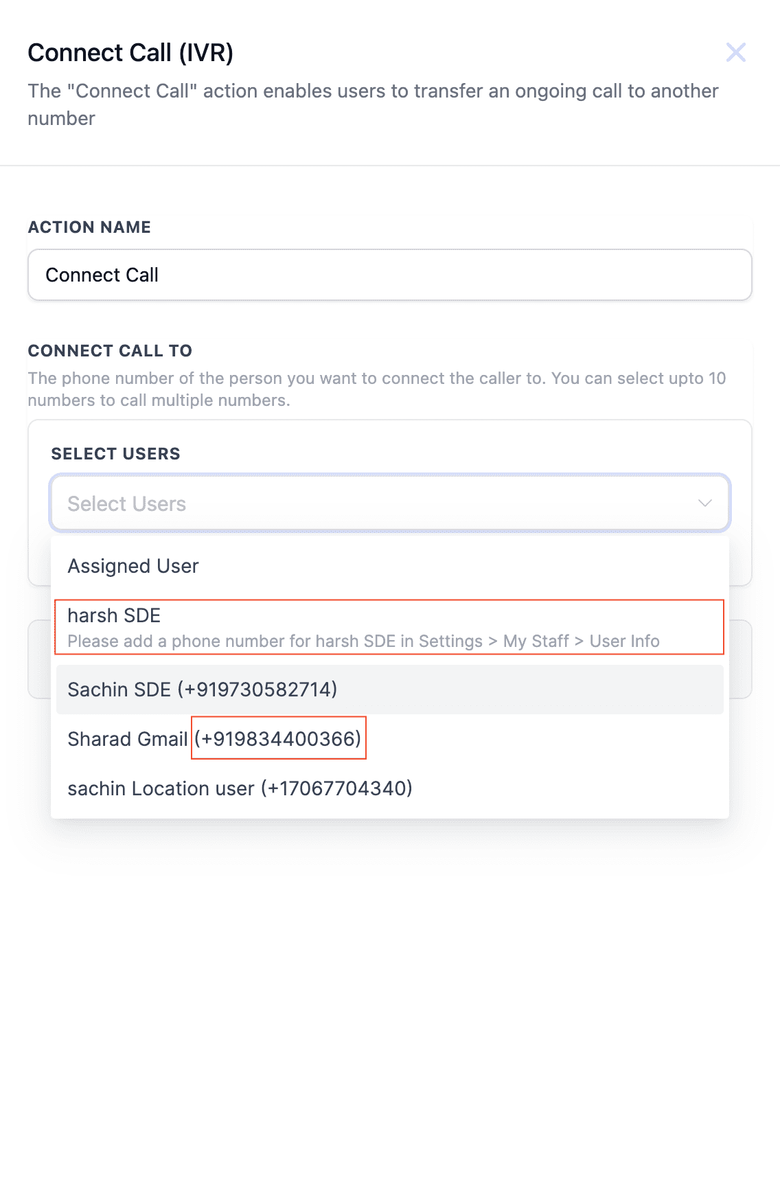 User interface example