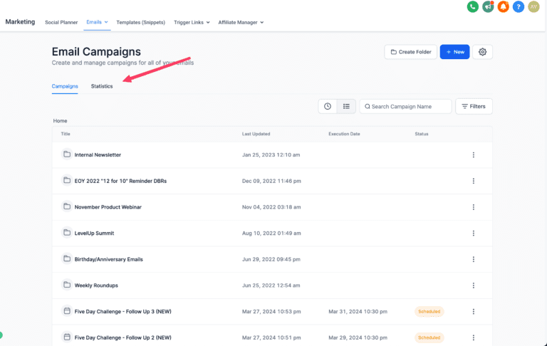 Screenshot of email campaign management system interface.