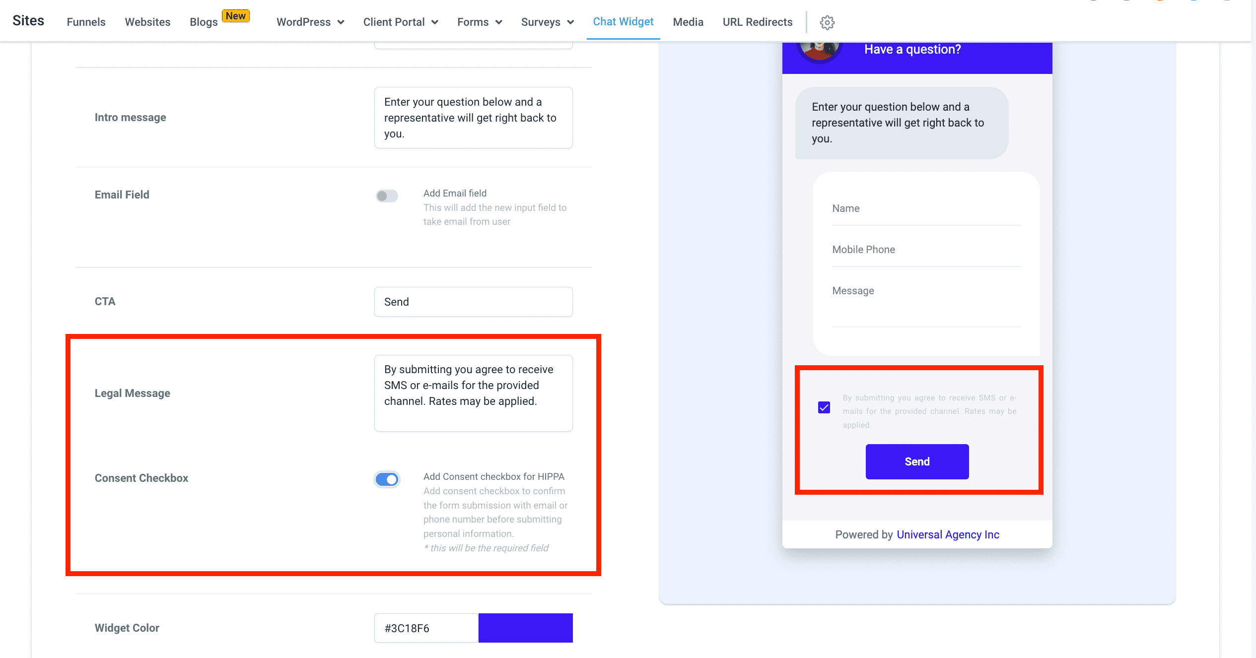 Consent Checkbox Configured