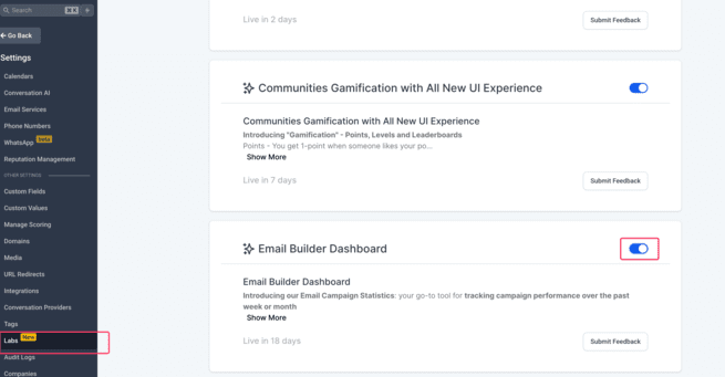 Screenshot of software interface with gamification and email dashboard features.