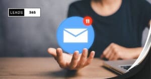 Person presenting email notification icon, lead generation concept.