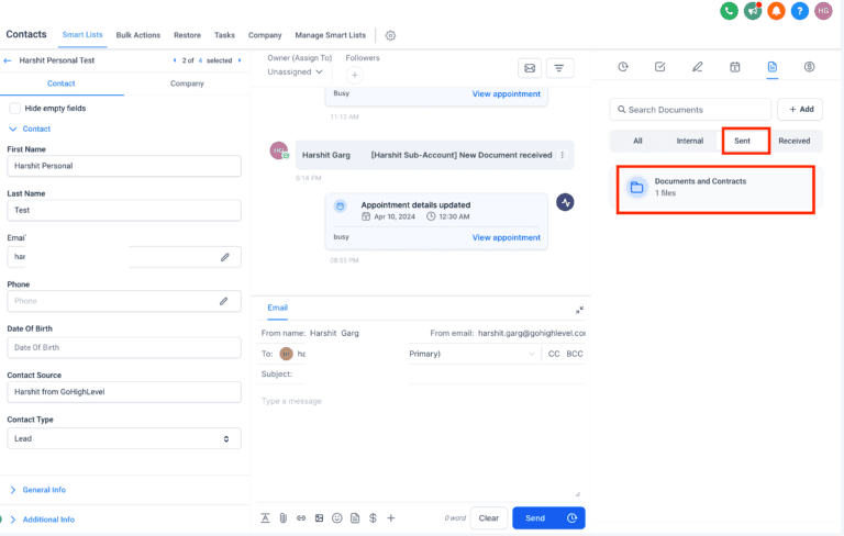 Screenshot of a customer relationship management interface.
