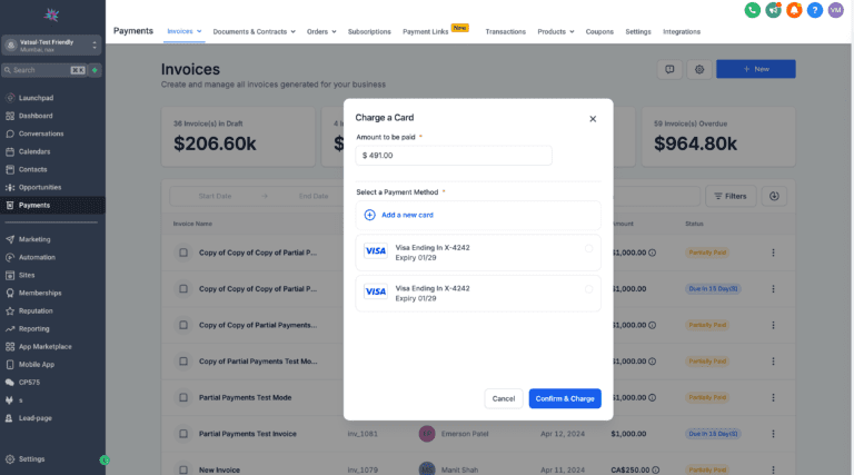 Screenshot of an invoice management software interface.