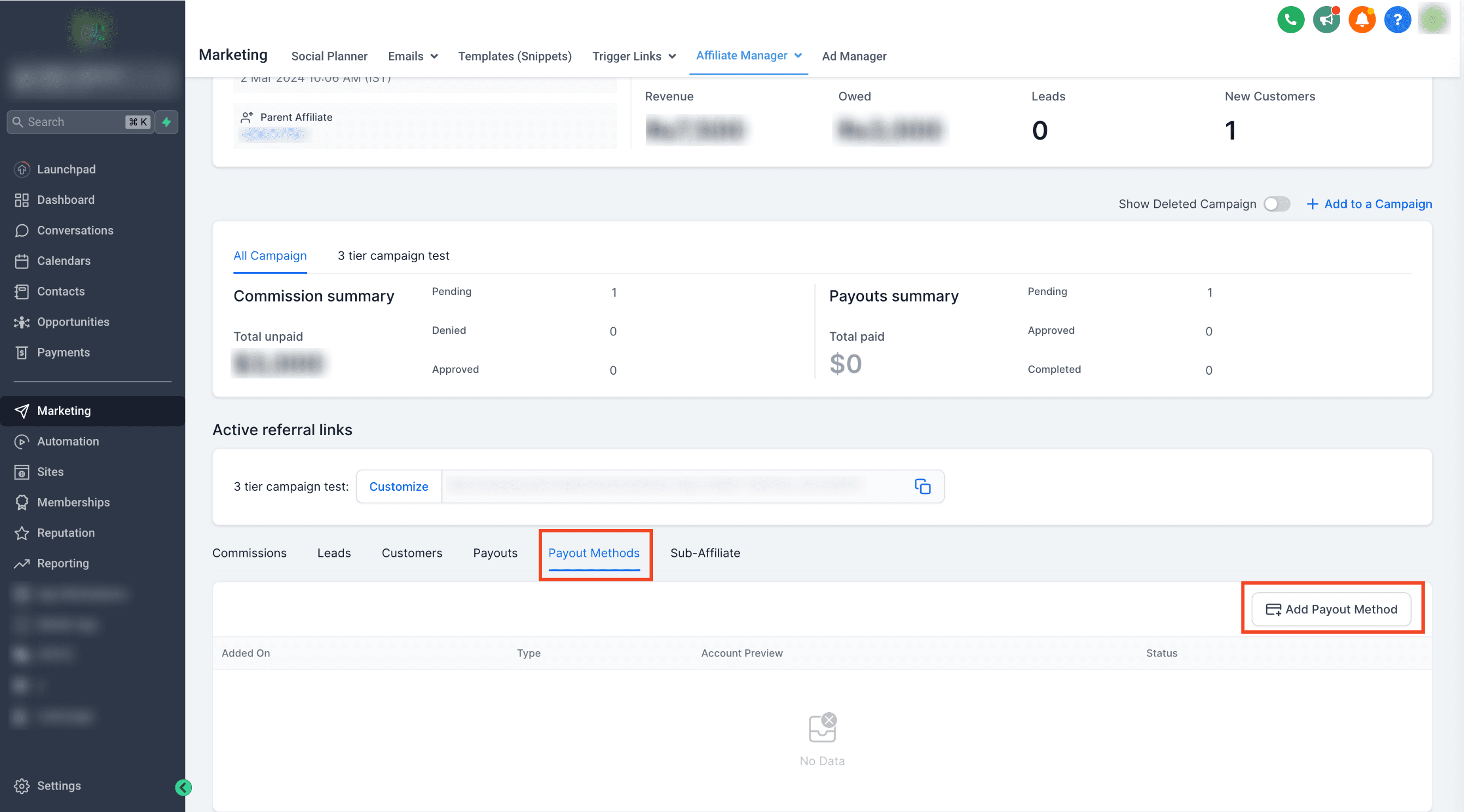 Adding Payout Method