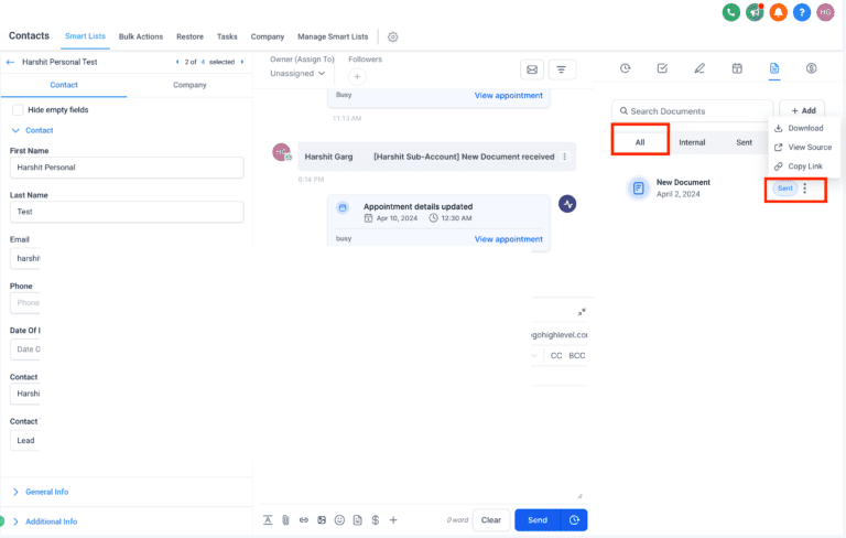 Screenshot of a CRM interface with open notifications.