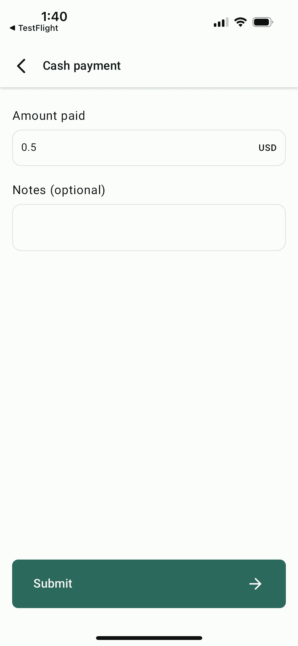 Cash payment Example Image