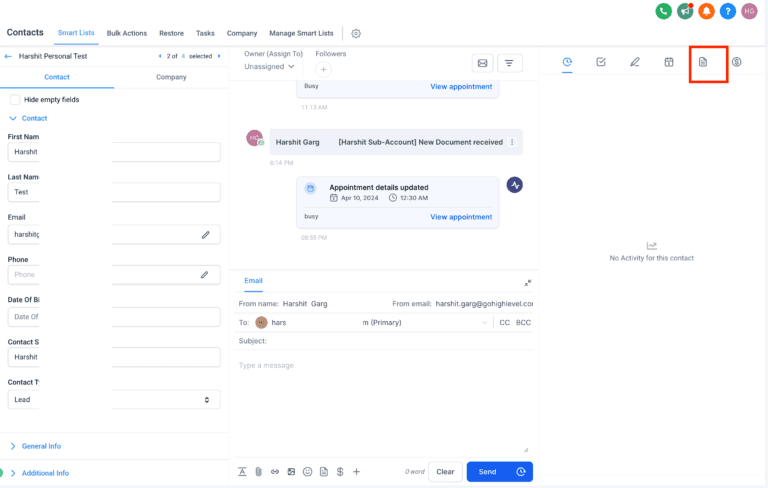 Screenshot of a customer relationship management (CRM) interface.