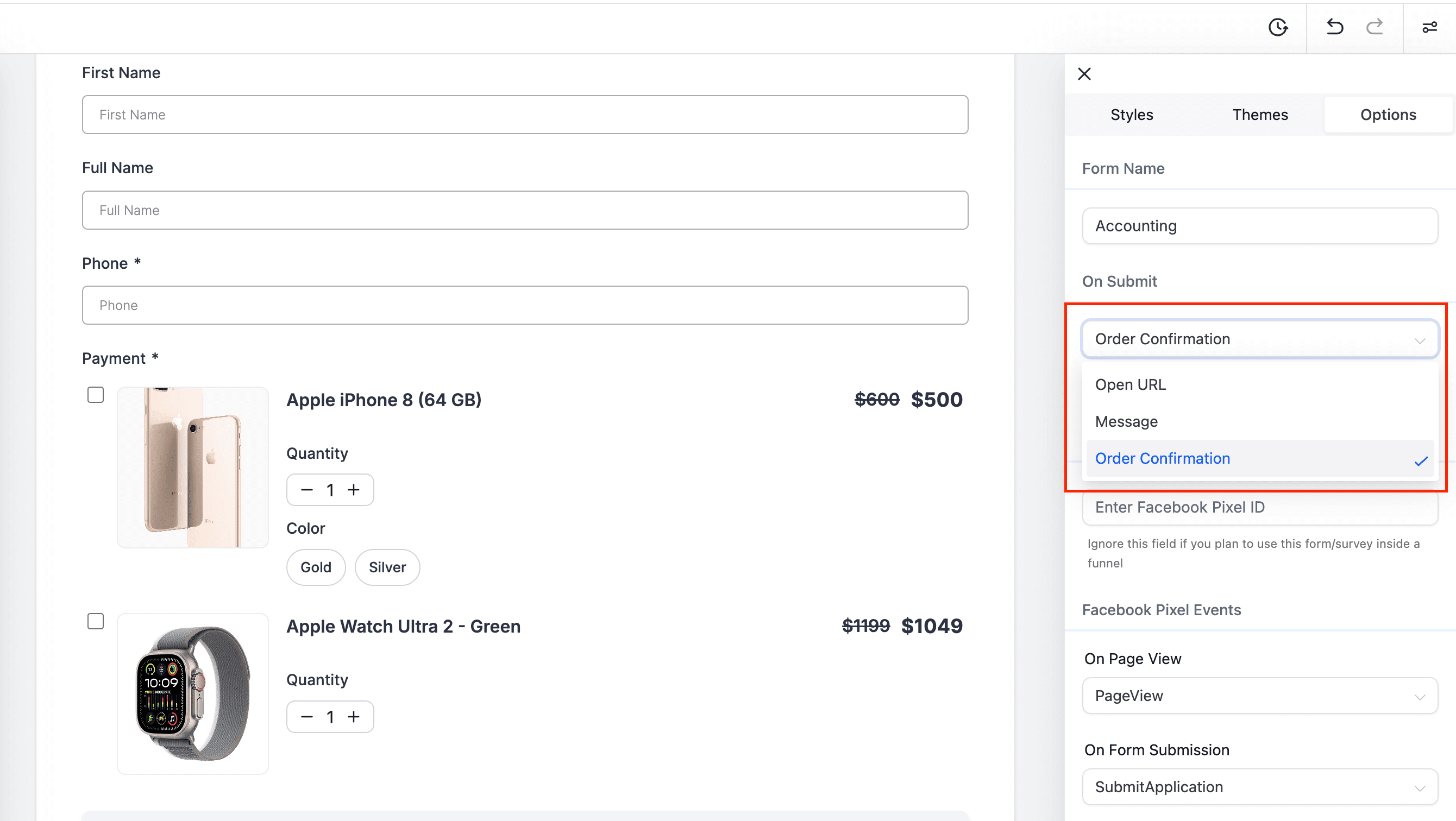 Order Confirmation Screenshot