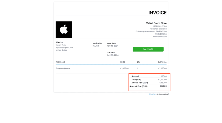Digital invoice from Vatsal Ecom Store.