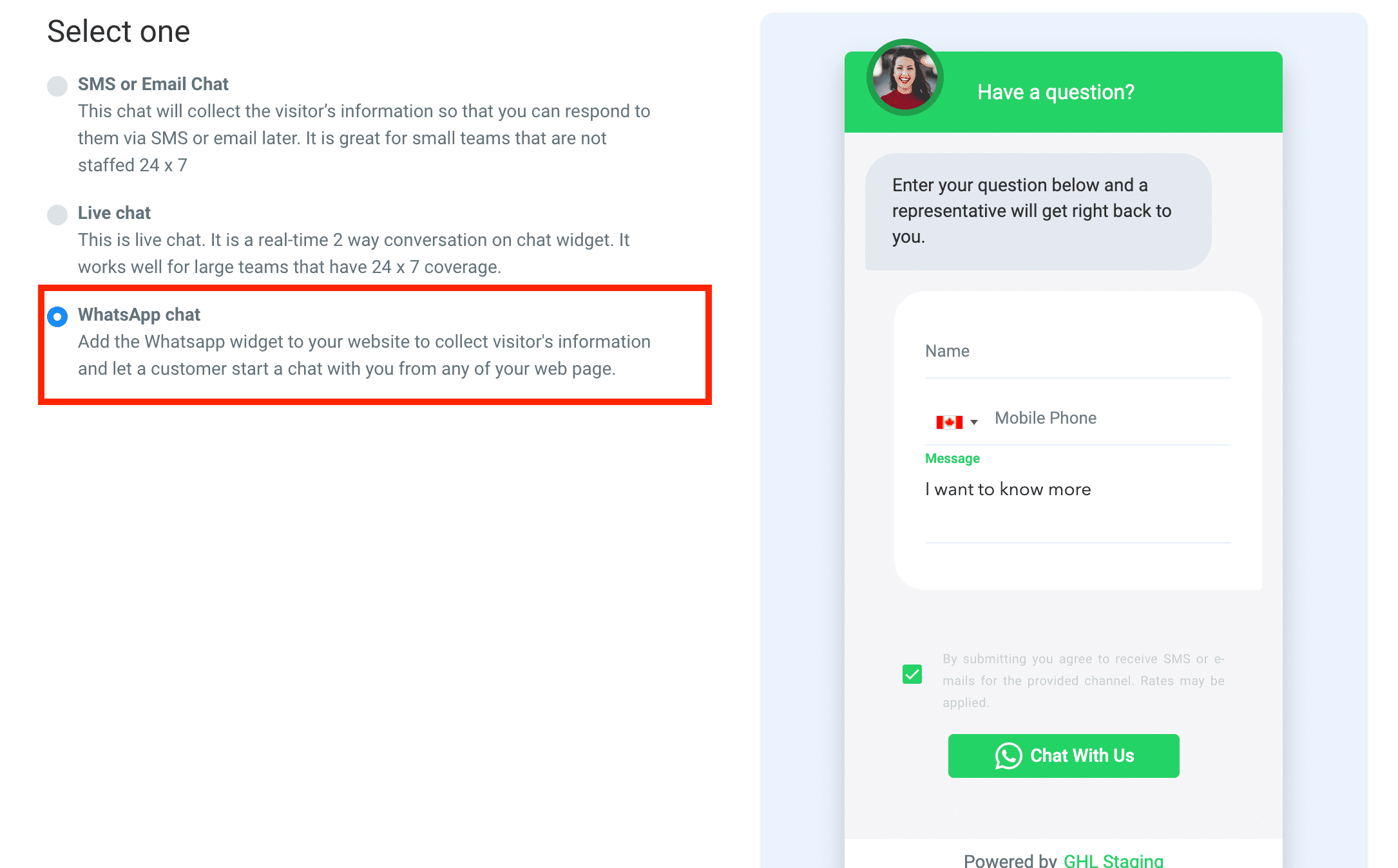 WhatsApp Chat Option