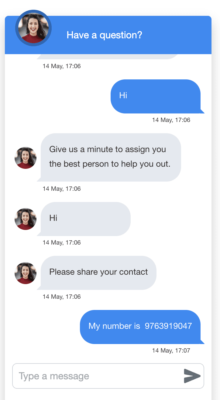Customer service chat interface with smiling woman.