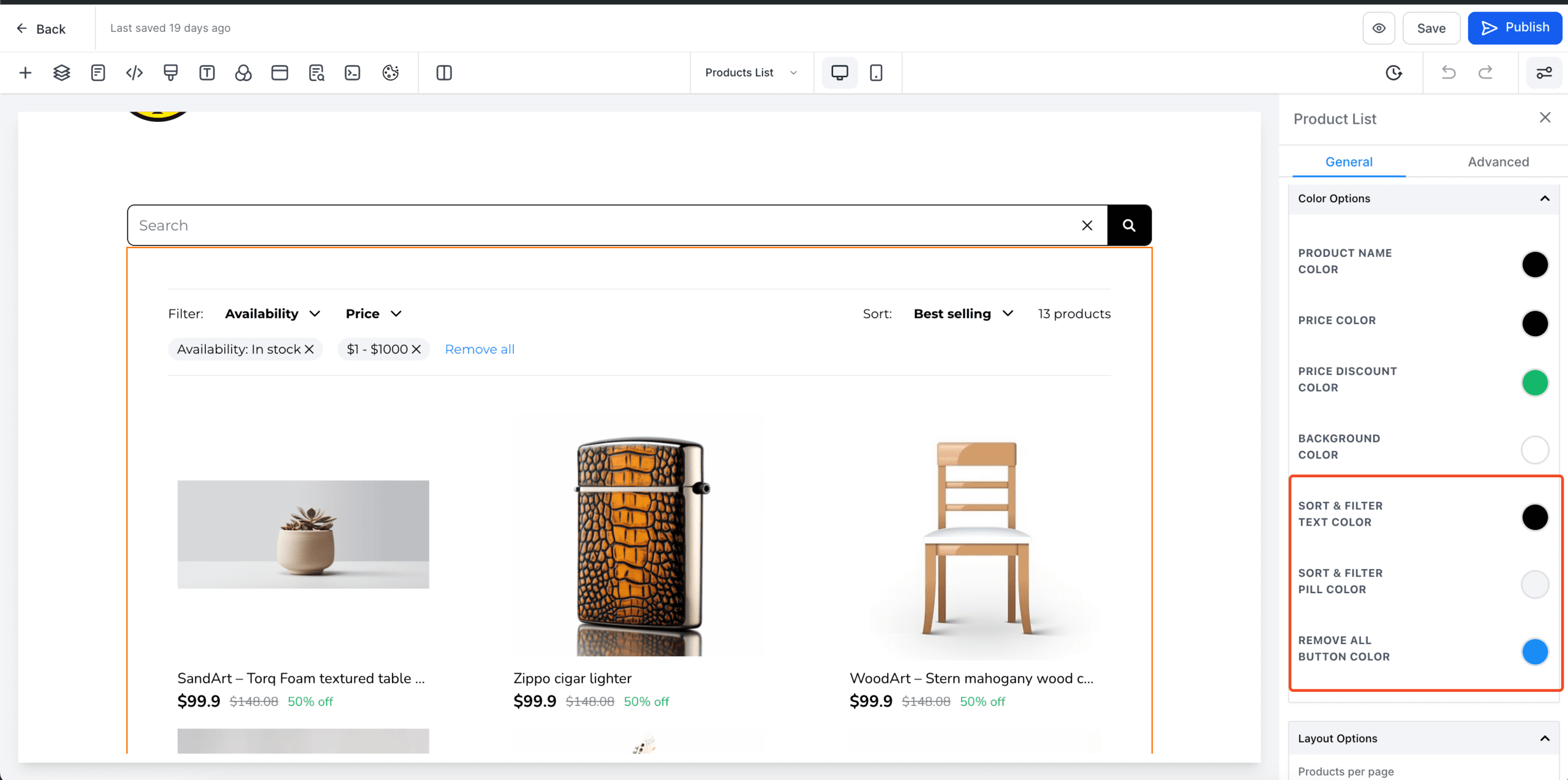 Configure Properties of Sort & Filter
