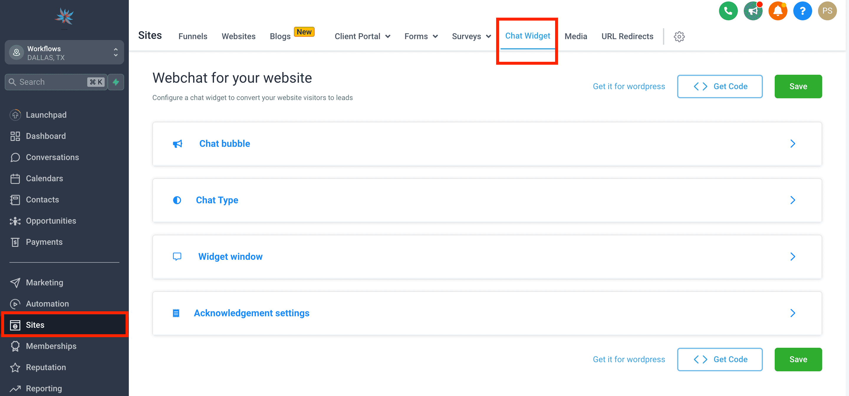 Chat Widget Navigation