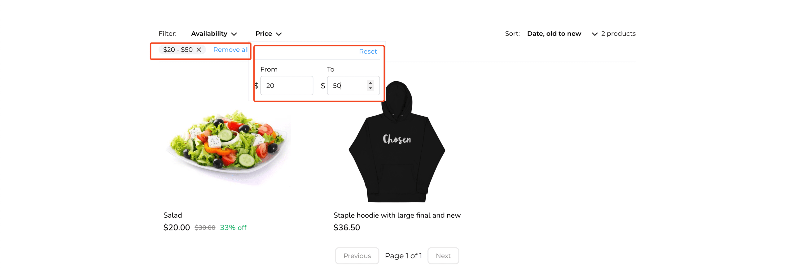 Applying Filter to Products
