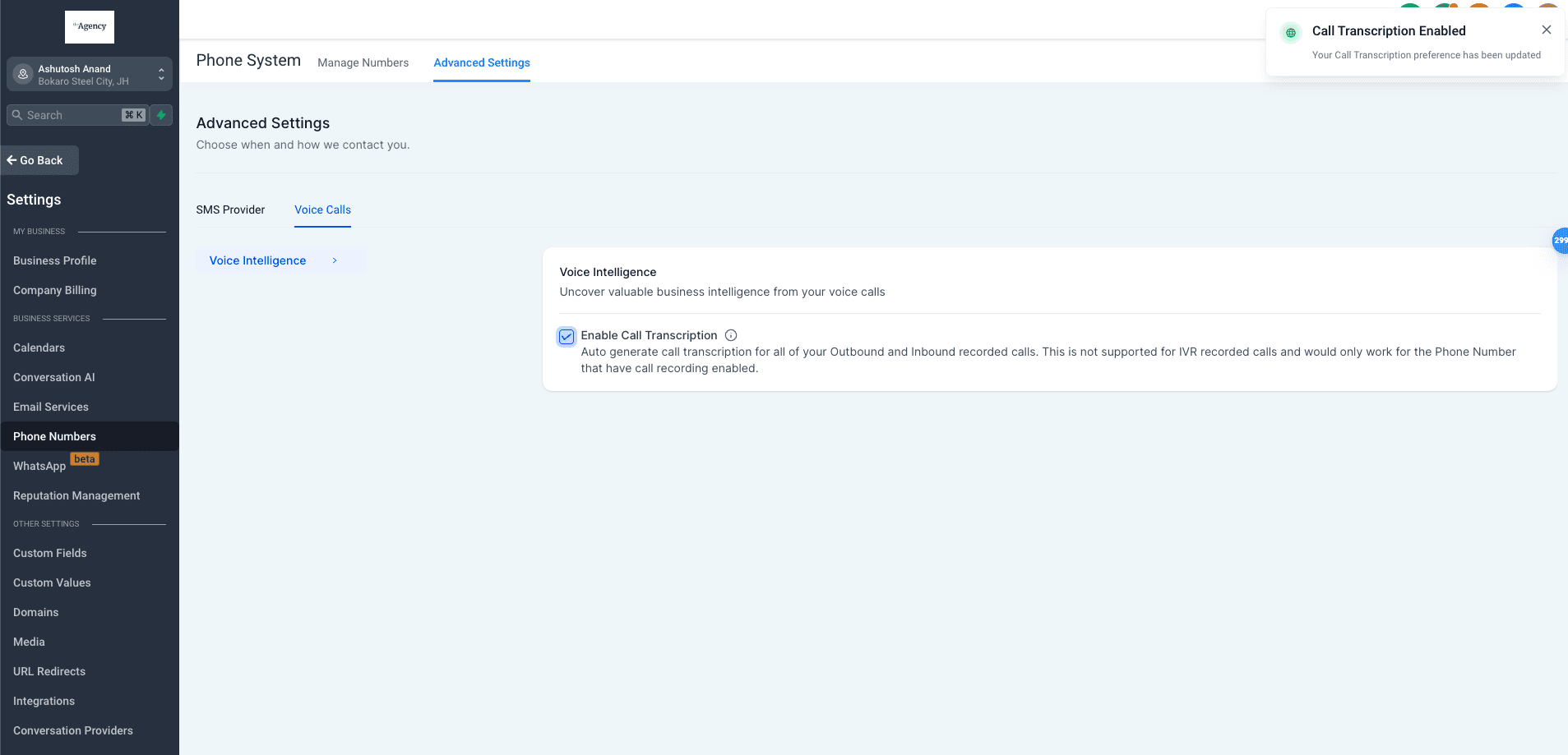 Enable Transcriptions