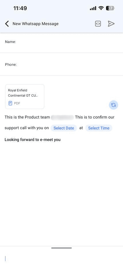 Screenshot of a WhatsApp message arranging a support call