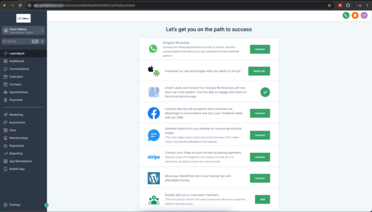 Screenshot of a business integration settings webpage.