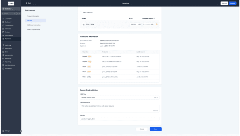 Screenshot of a product editing interface for SEO.