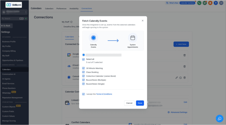 1 Screenshot of a calendar integration interface with Calendly