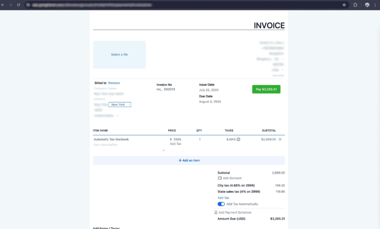 2 Detailed digital invoice interface with payment option