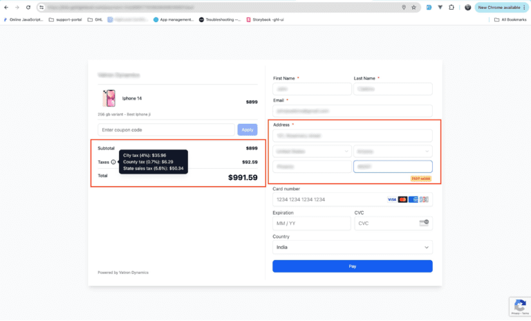 2 Online checkout page with filled payment and shipping details