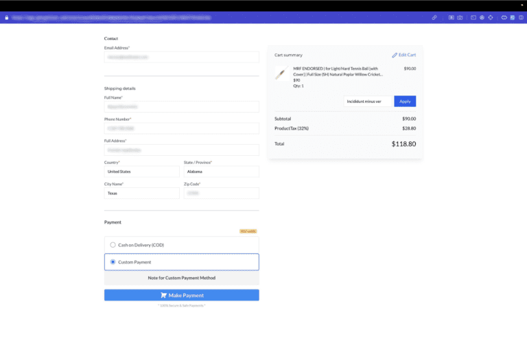 Online shopping cart and checkout screen with payment options