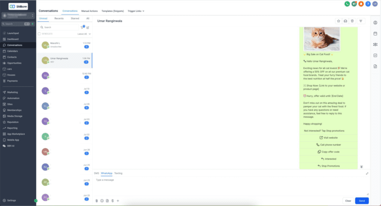 Screenshot of CRM interface with cat food promotion